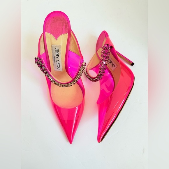 JIMMY CHOO Hot Pink Plexi Crystal Bing 100mm pointed toe pumps EU 39 - Picture 12 of 12